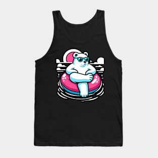 Pool Party White Bear Pink Float Novelty Funny Bear Tank Top